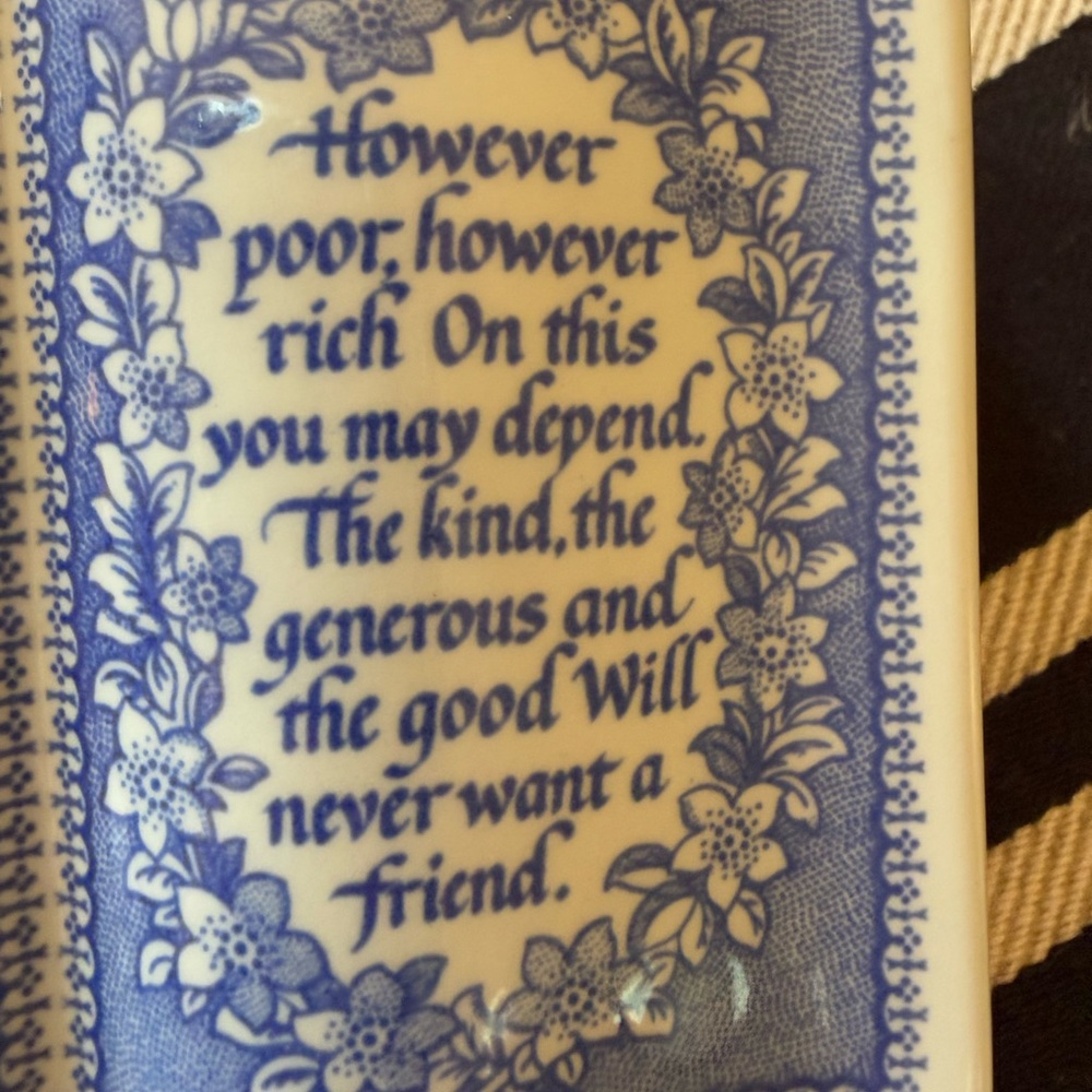 Vintage Spode Porcelain Friendship Poem an Open Book Paperweight Blue & White - Picture 3 of 12